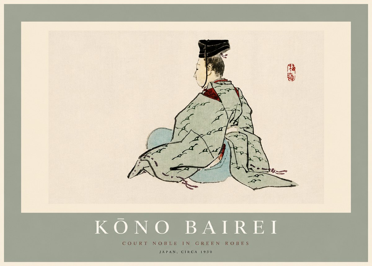 Kōno Bairei Court Noble in Green Robes No2 - Poszter
