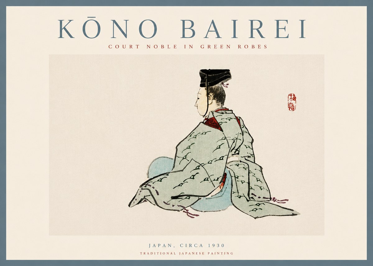 Kōno Bairei Court Noble in Green Robes No3 - Poszter