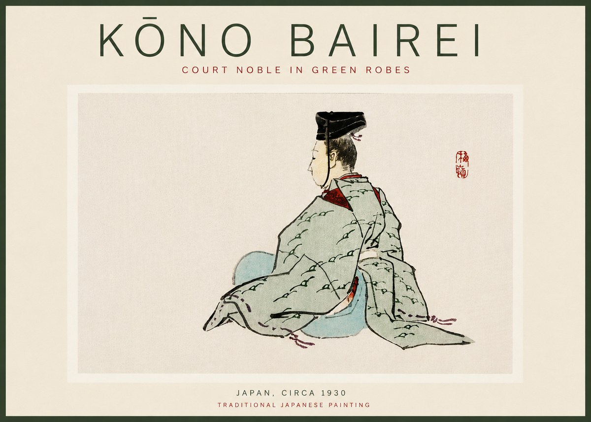 Kōno Bairei Court Noble in Green Robes No4 - Poszter