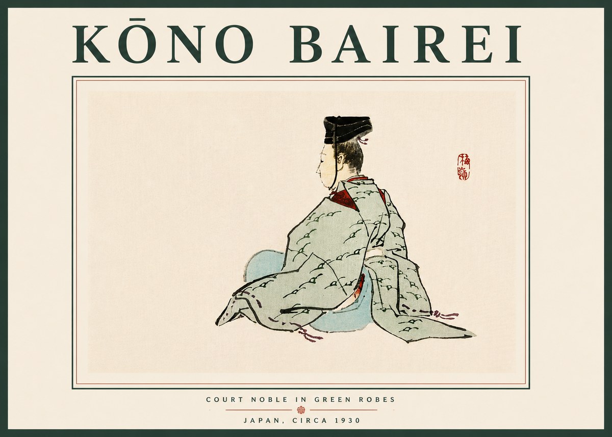 Kōno Bairei Court Noble in Green Robes No6 - Poszter