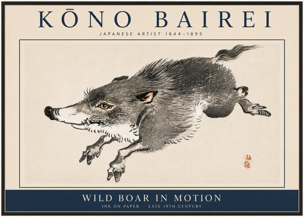 Kōno Bairei Wild Boar in Motion No3 - Poszter