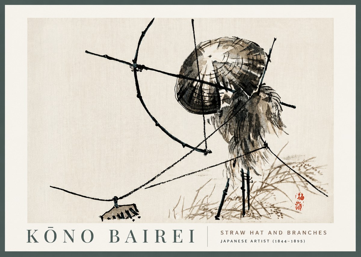 Kōno Bairei Straw Hat and Branches No2 - Poszter