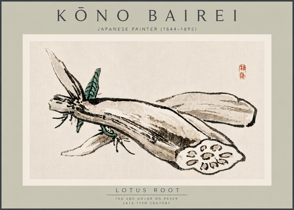 Kōno Bairei Lotus Root No5 - Poszter
