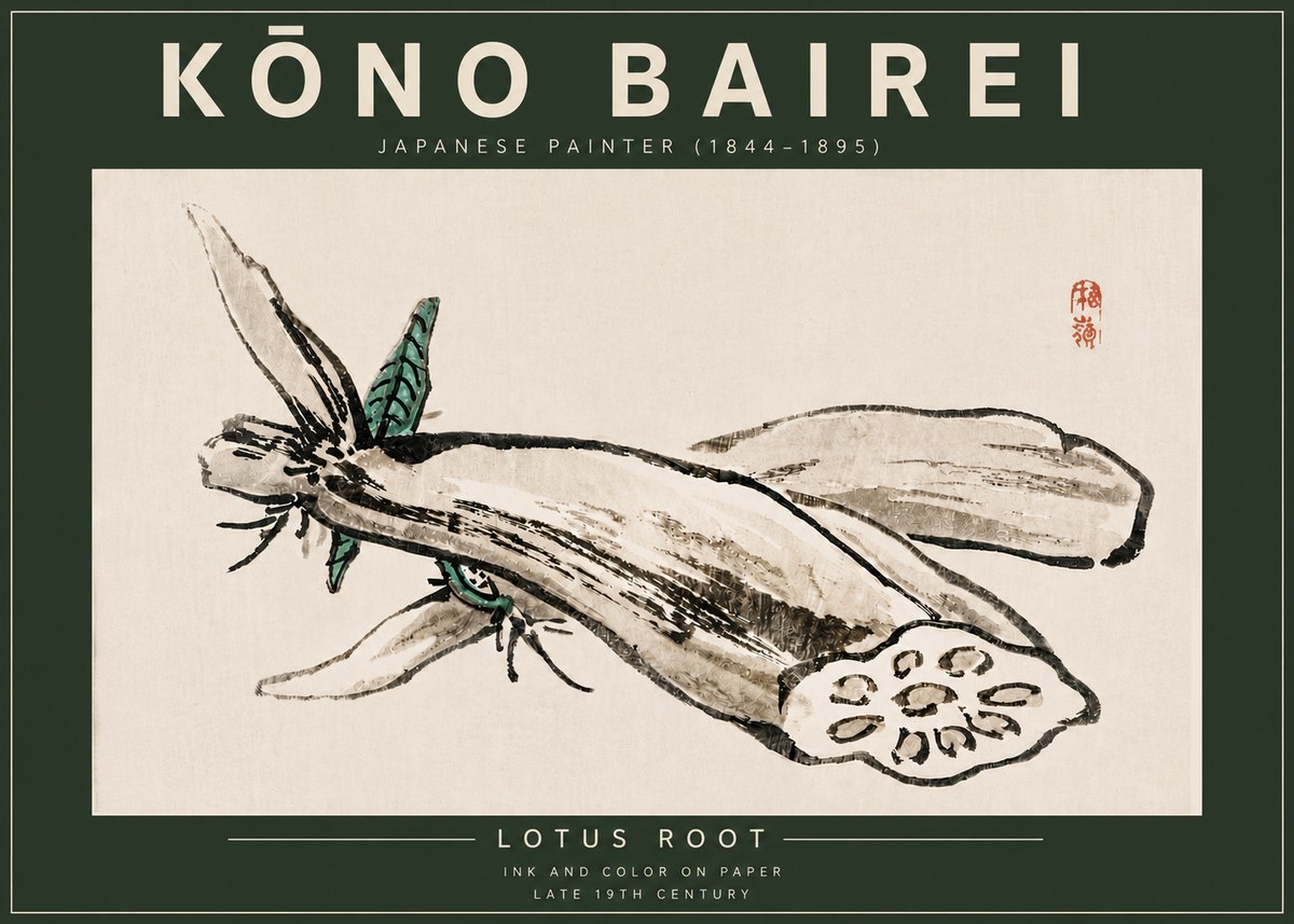 Kōno Bairei Lotus Root No6 - Poszter
