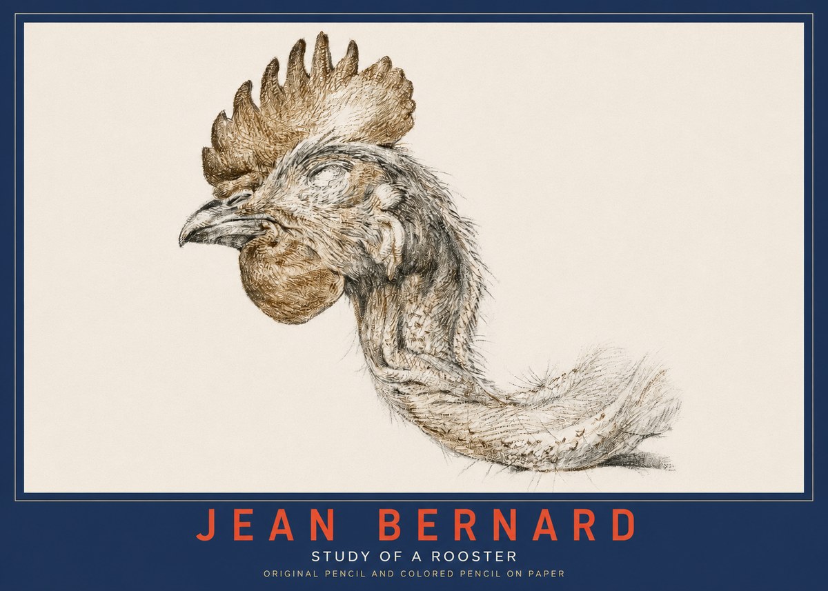 Jean Bernard Study of a Rooster Head No3 - Poszter