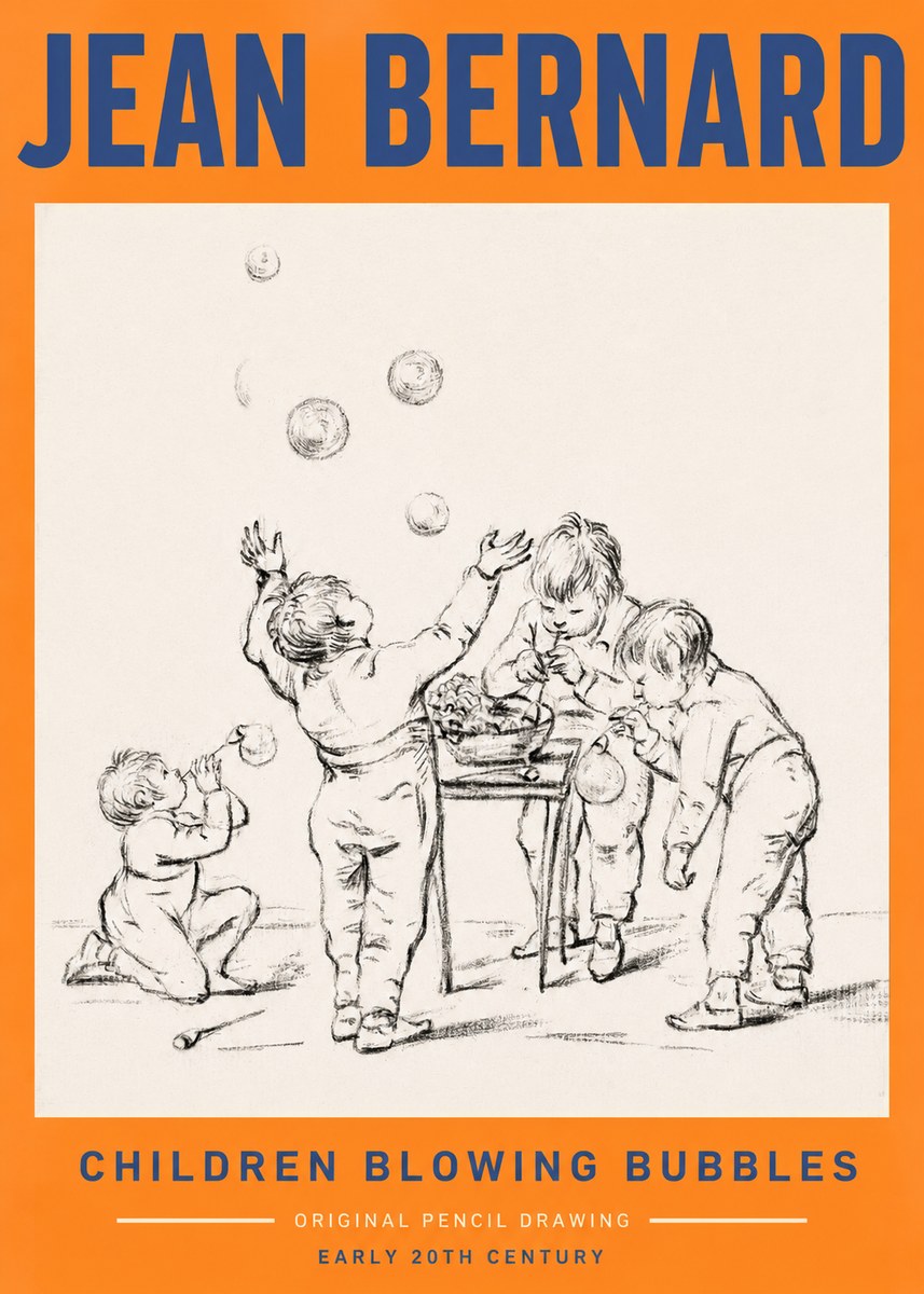 Jean Bernard Children Blowing Bubbles No2 - Poszter