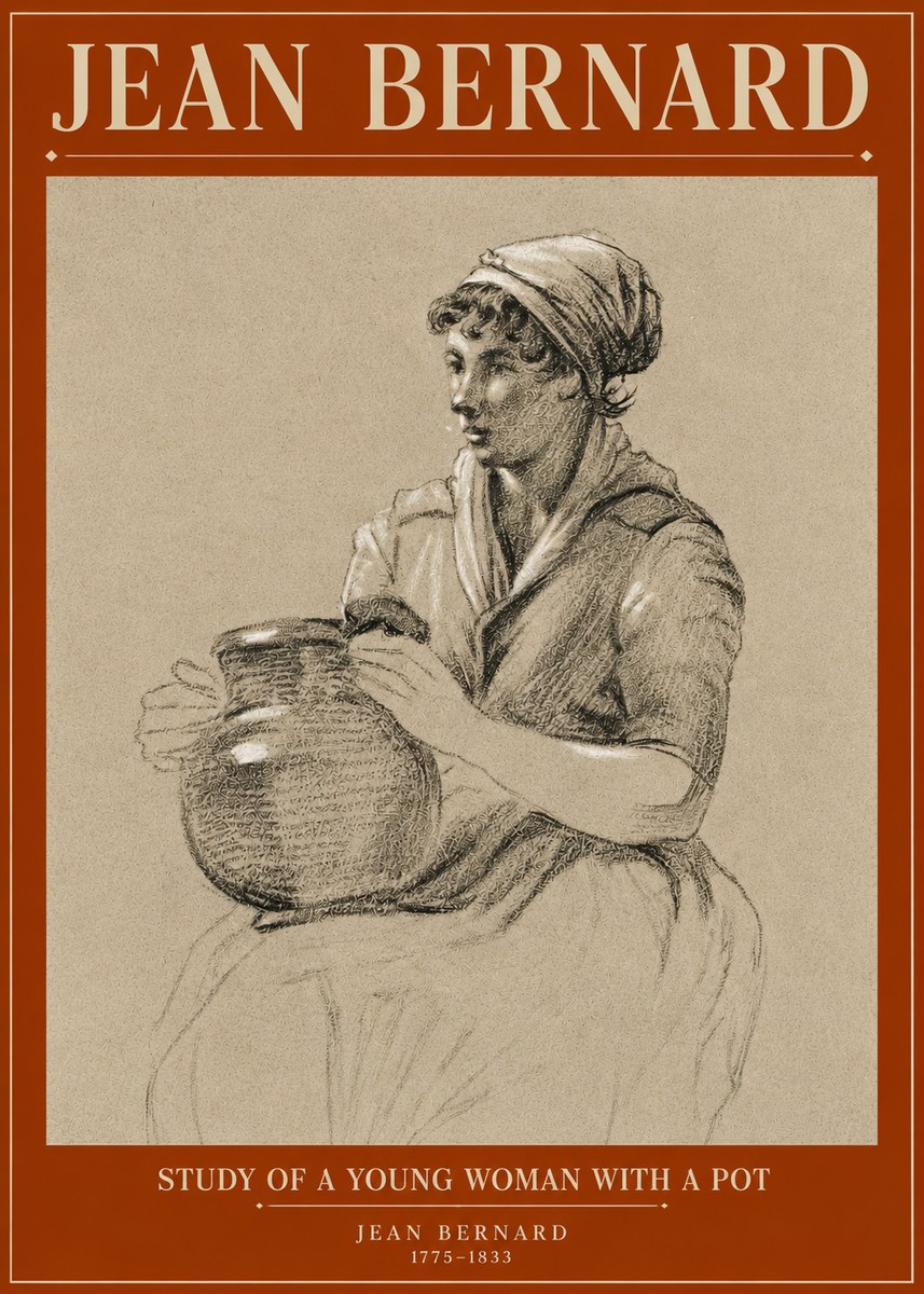 Jean Bernard Study of a Young Woman with a Pot No3 - Poszter
