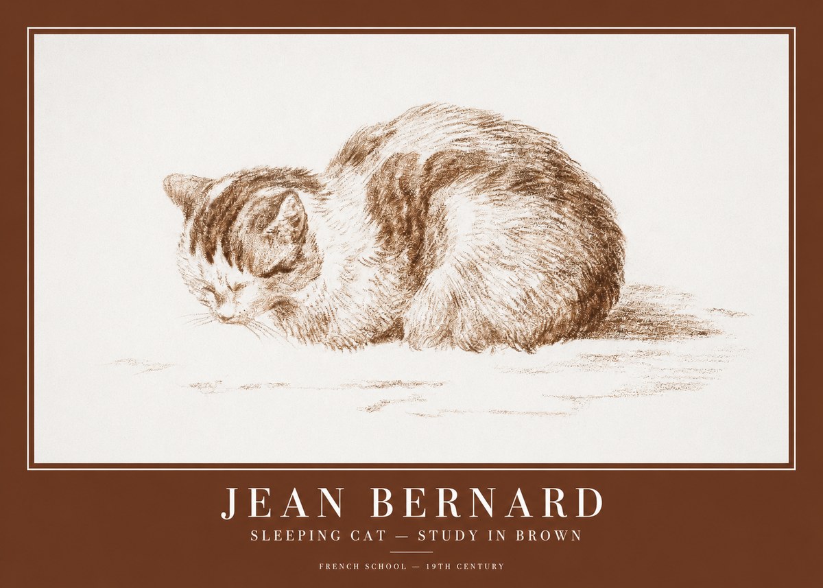 Jean Bernard Sleeping Cat — Study in Brown No1 - Poszter