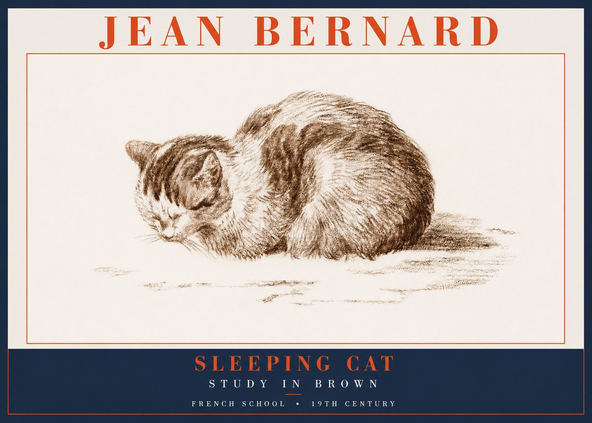 Jean Bernard Sleeping Cat — Study in Brown No2 - Poszter