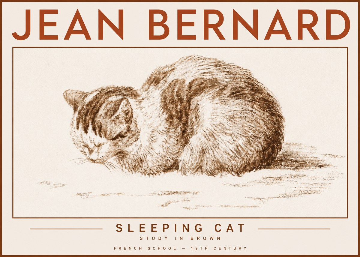 Jean Bernard Sleeping Cat — Study in Brown No4 - Poszter