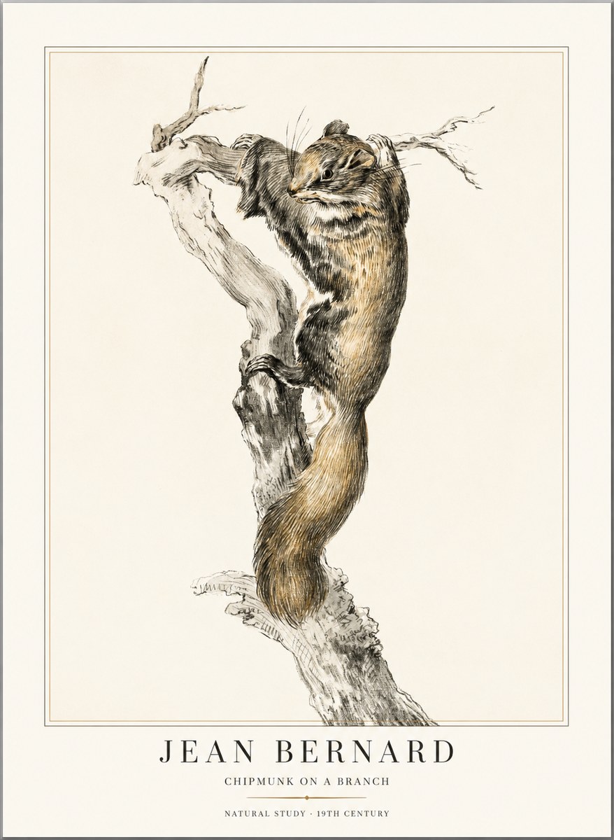 Jean Bernard Study of a Squirrel Climbing a Branch No2 - Poszter