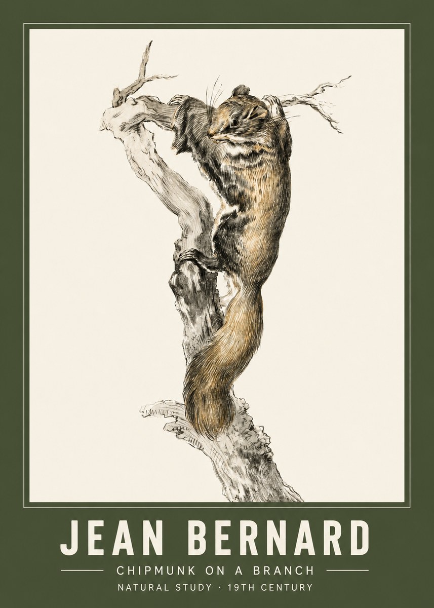 Jean Bernard Study of a Squirrel Climbing a Branch No3 - Poszter