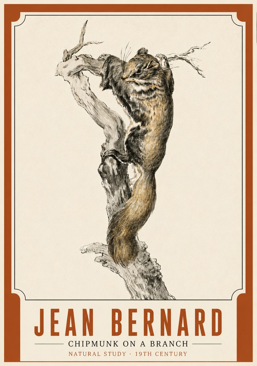 Jean Bernard Study of a Squirrel Climbing a Branch No4 - Poszter