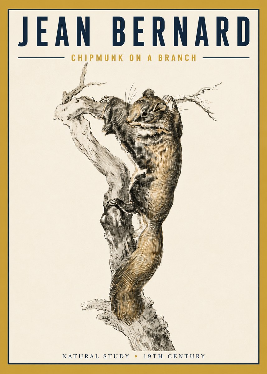 Jean Bernard Study of a Squirrel Climbing a Branch No5 - Poszter