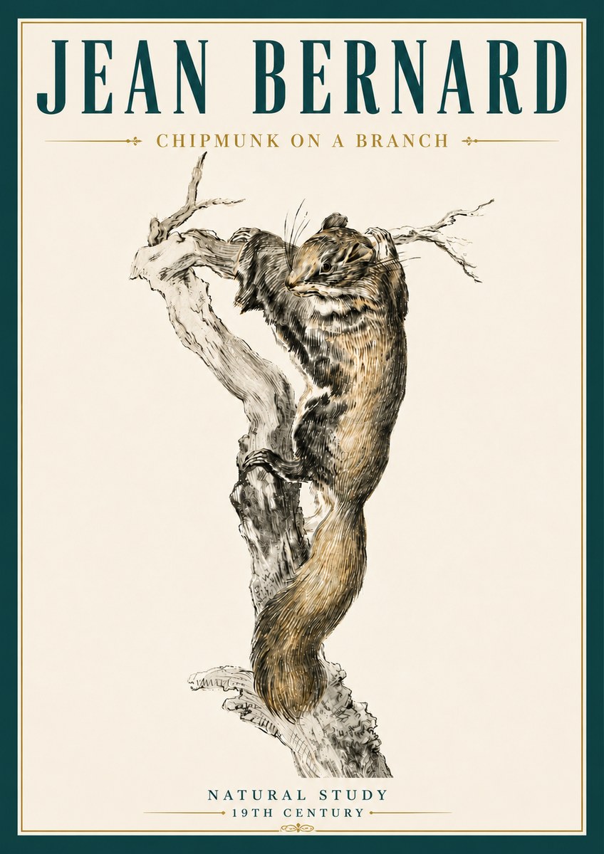 Jean Bernard Study of a Squirrel Climbing a Branch No6 - Poszter