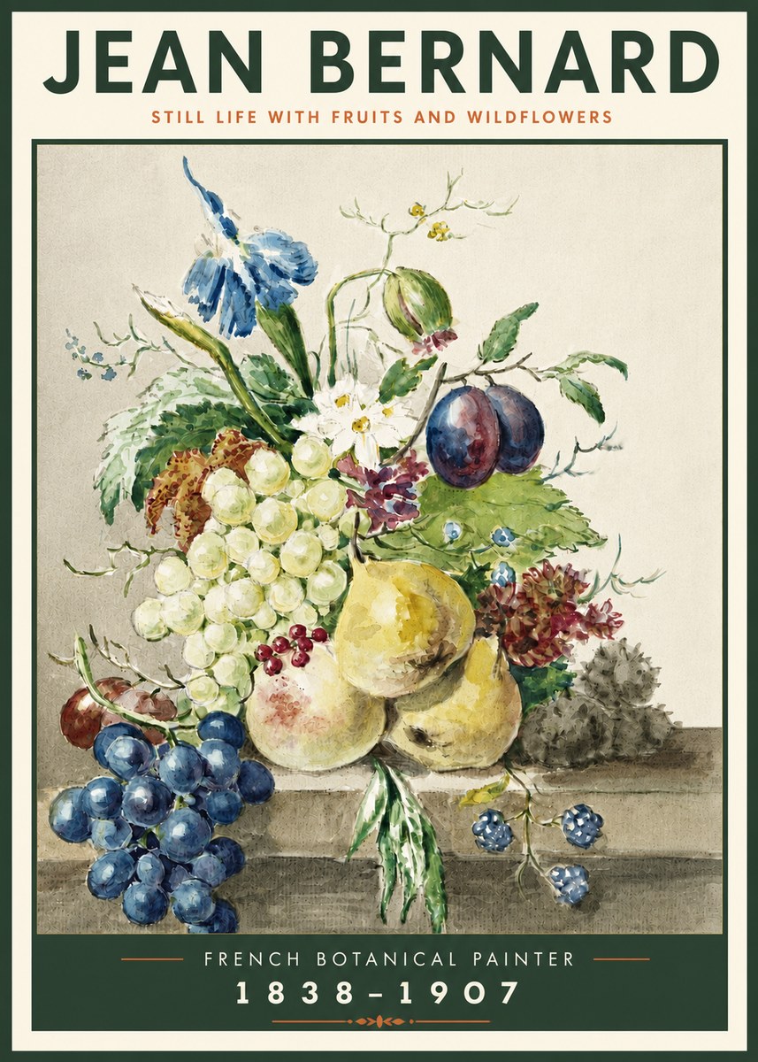 Jean Bernard Still Life with Fruits and Wildflowers No4 - Poszter