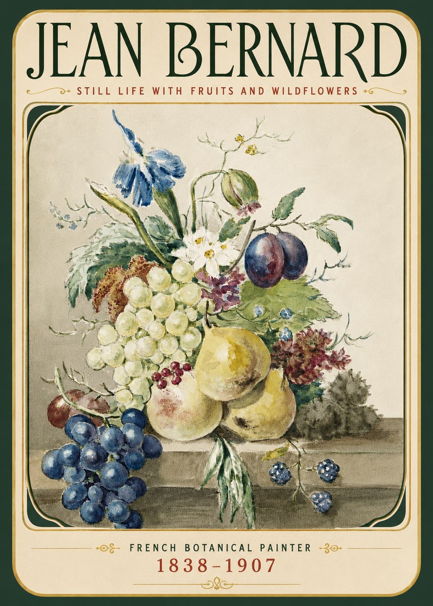 Jean Bernard Still Life with Fruits and Wildflowers No6 - Poszter