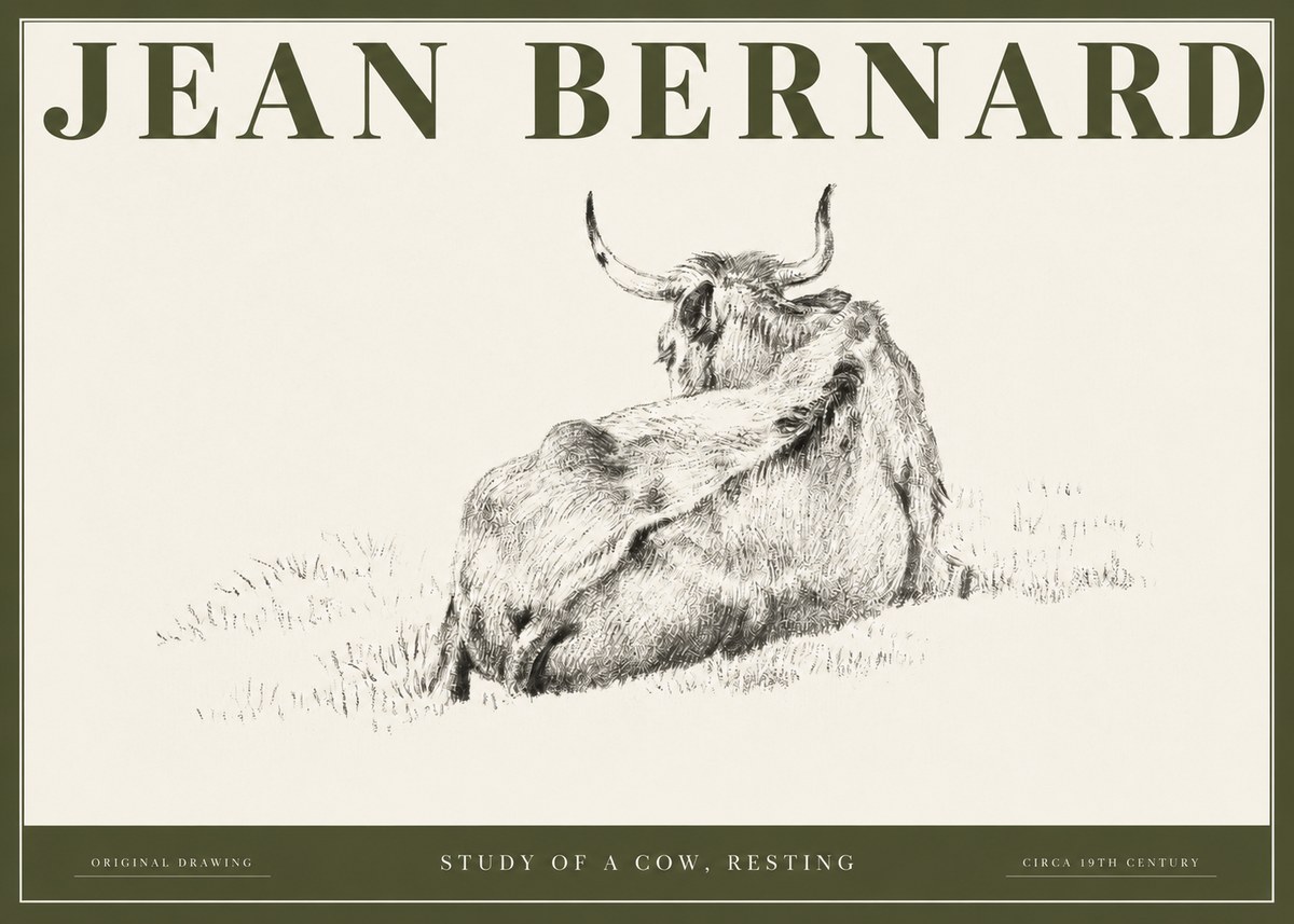 Jean Bernard Resting Bovine - Study in Graphite No3 - Poszter