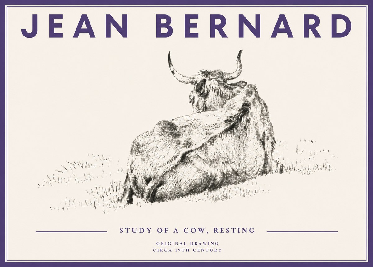 Jean Bernard Resting Bovine - Study in Graphite No5 - Poszter