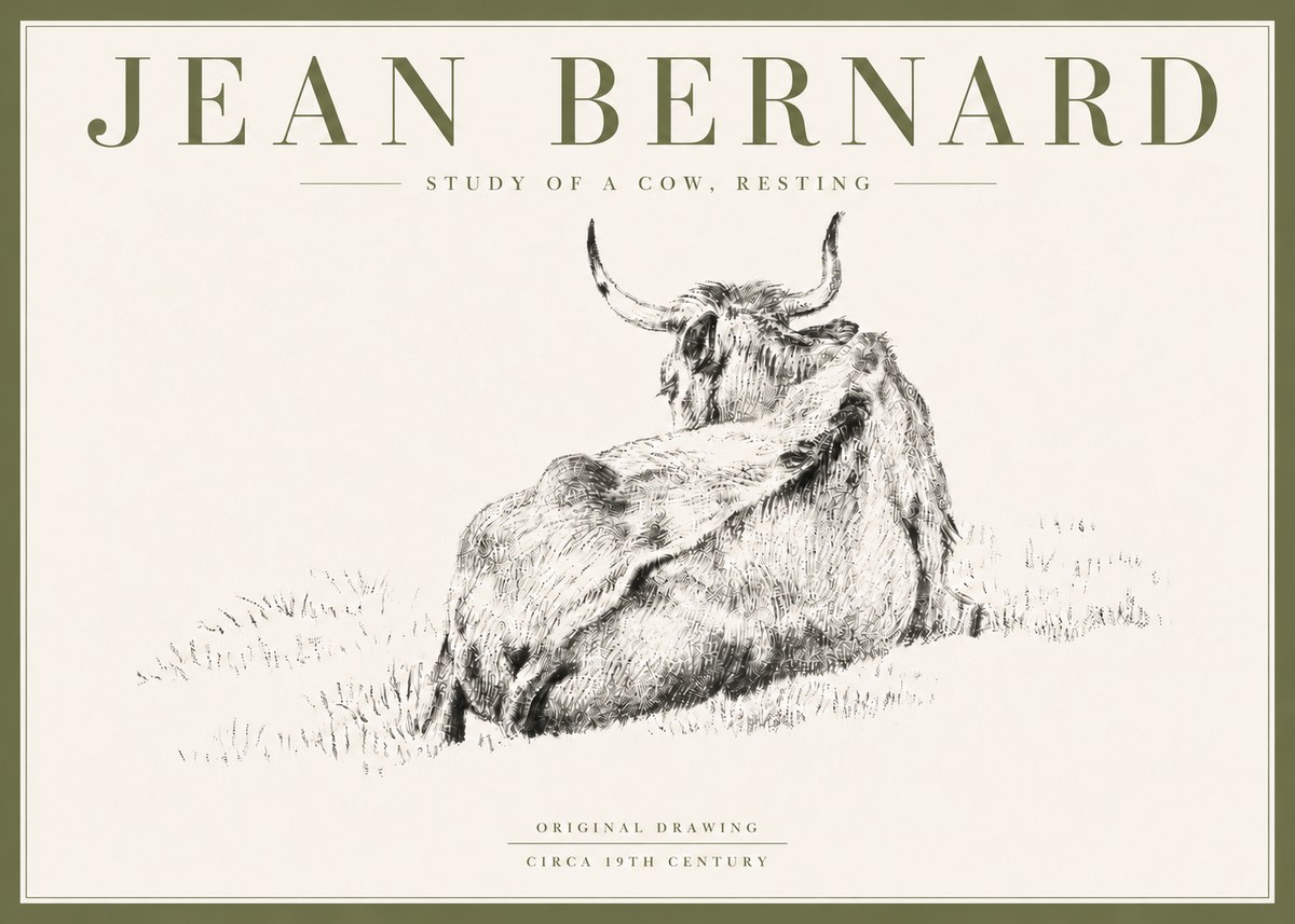 Jean Bernard Resting Bovine - Study in Graphite No6 - Poszter