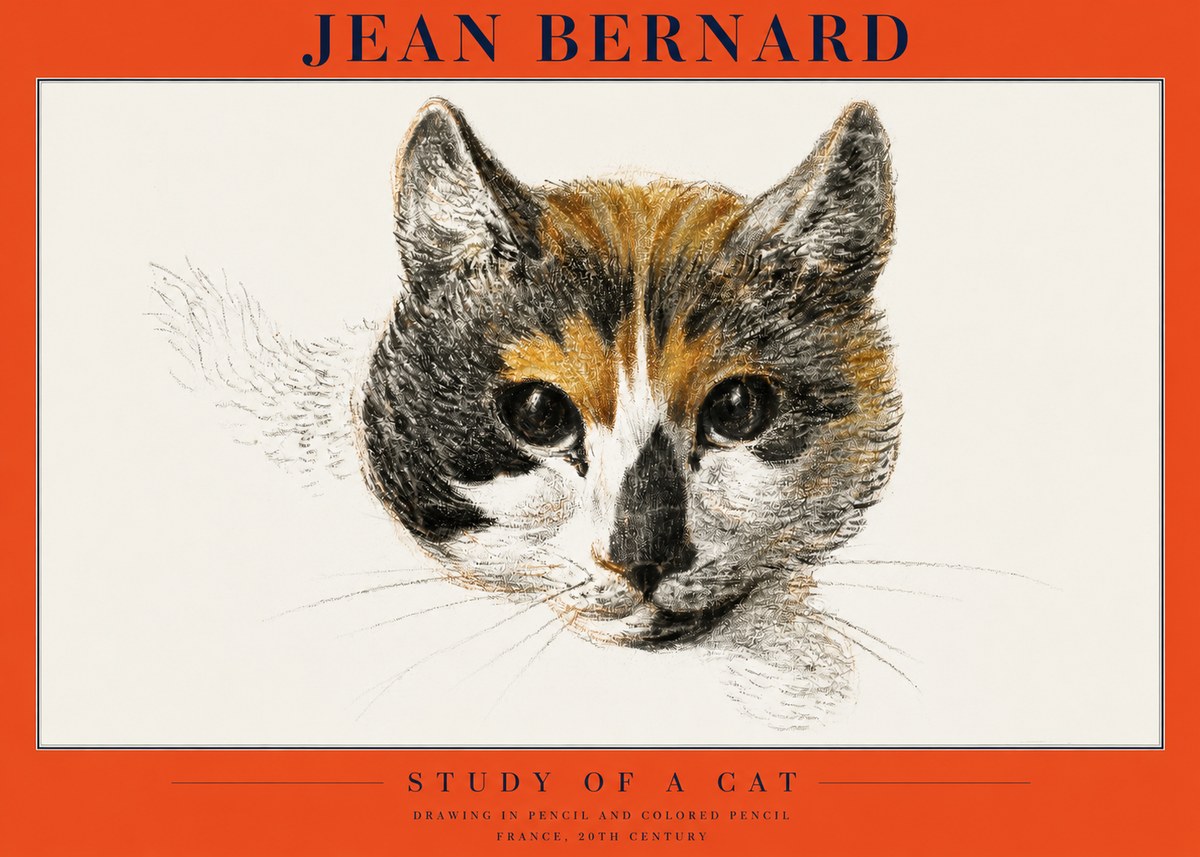 Jean Bernard Study of a Cat II No2 - Poszter