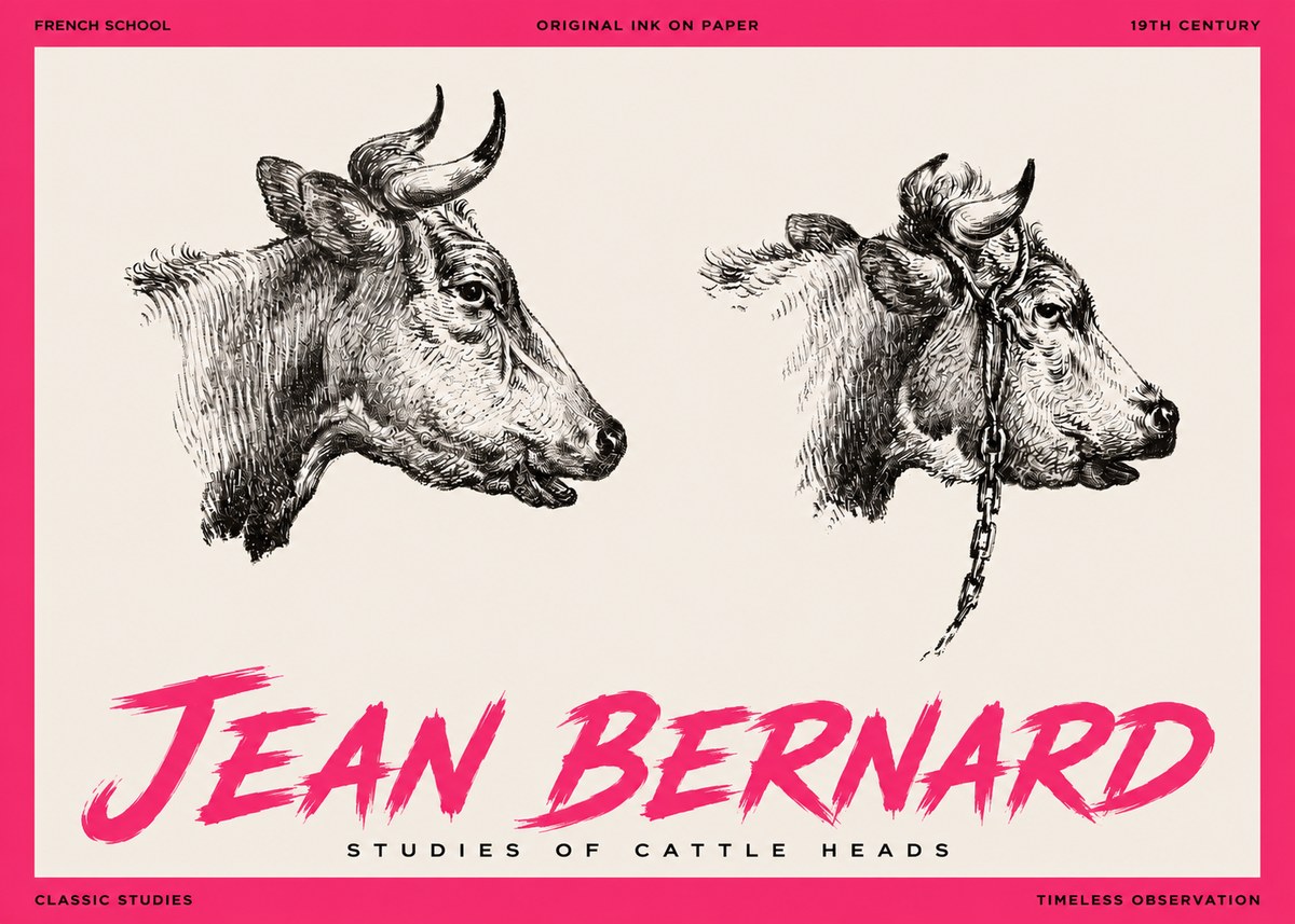 Jean Bernard Studies of Cattle Heads No3 - Poszter