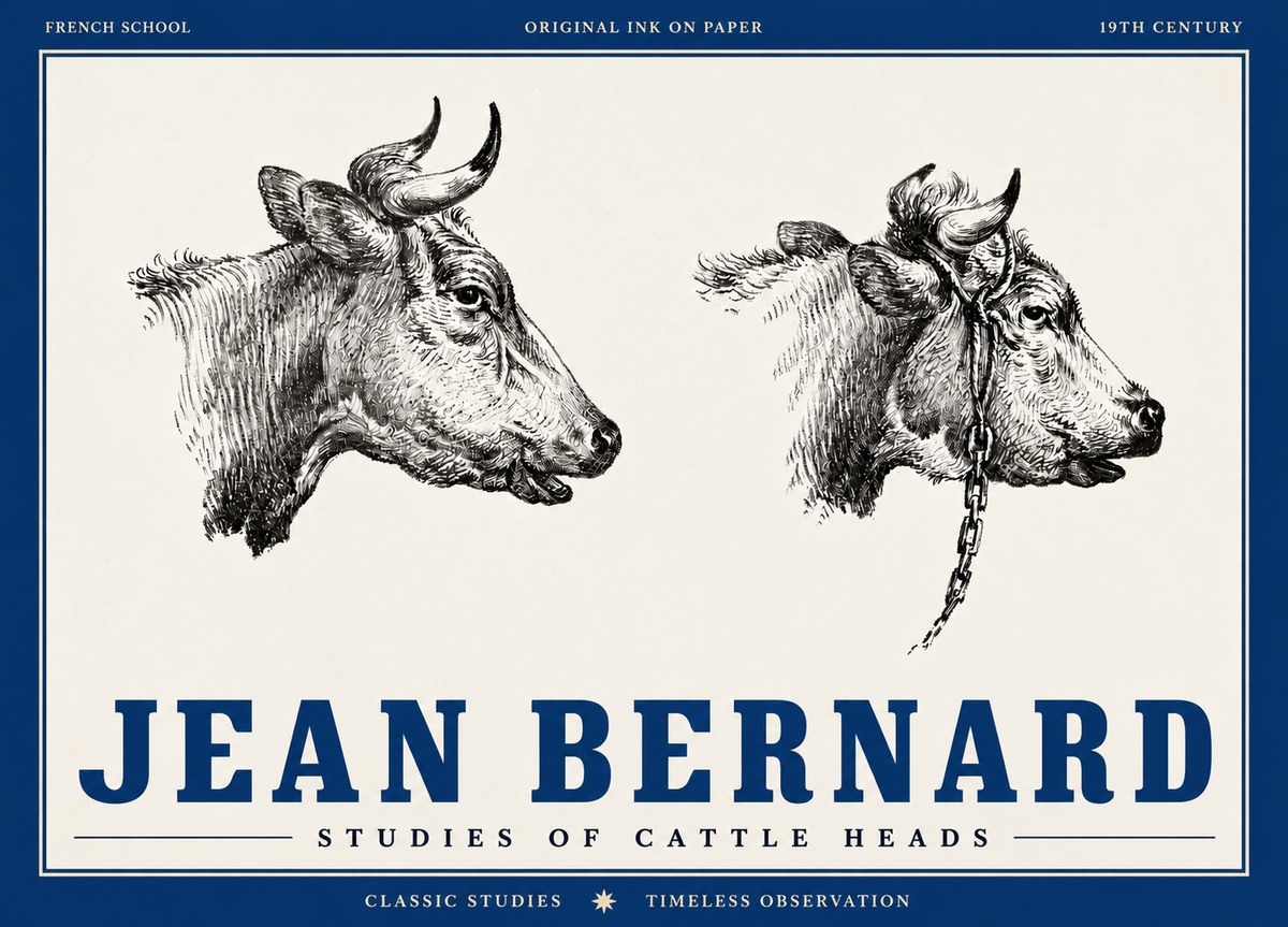 Jean Bernard Studies of Cattle Heads No4 - Poszter