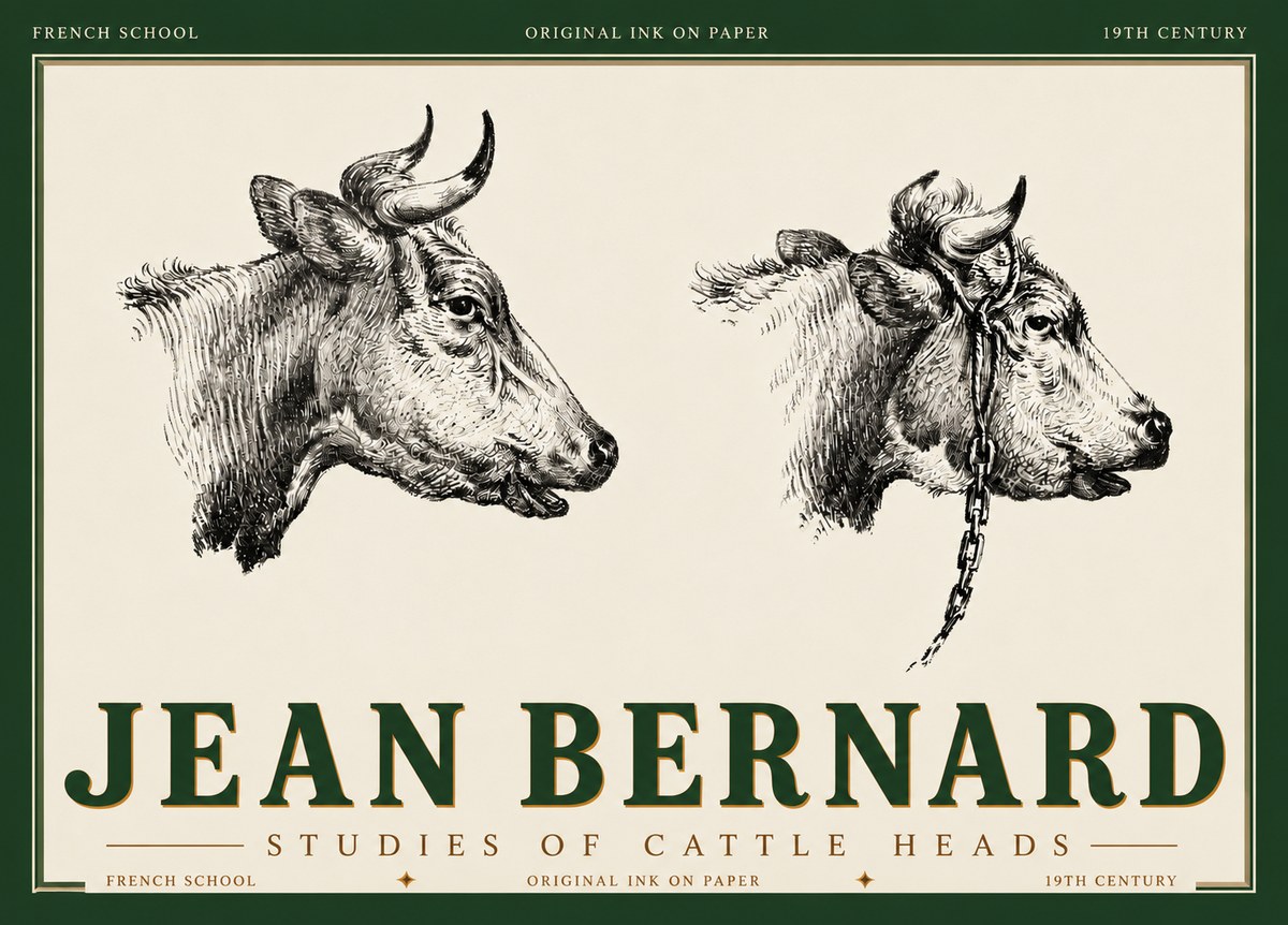 Jean Bernard Studies of Cattle Heads No6 - Poszter