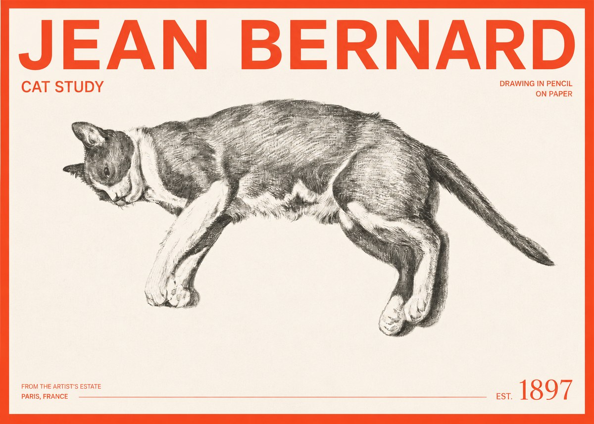 Jean Bernard Cat Study VII No2 - Poszter