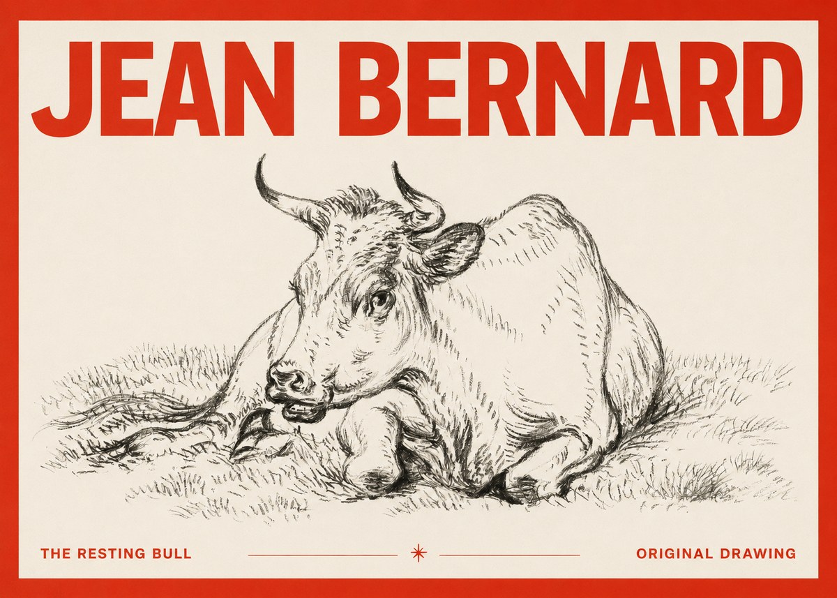 Jean Bernard Study of a Cow, Resting No4 - Poszter