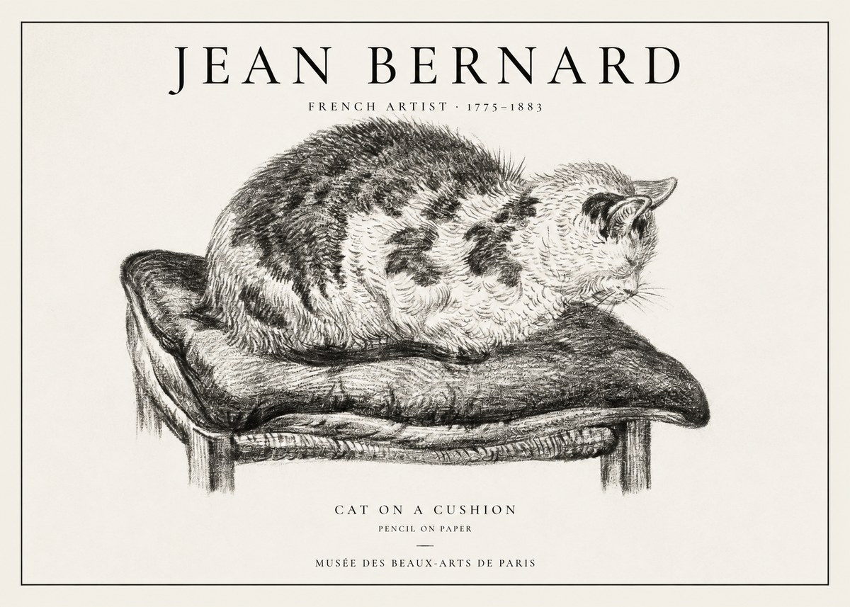 Jean Bernard Cat on a Cushion No1 - Poszter
