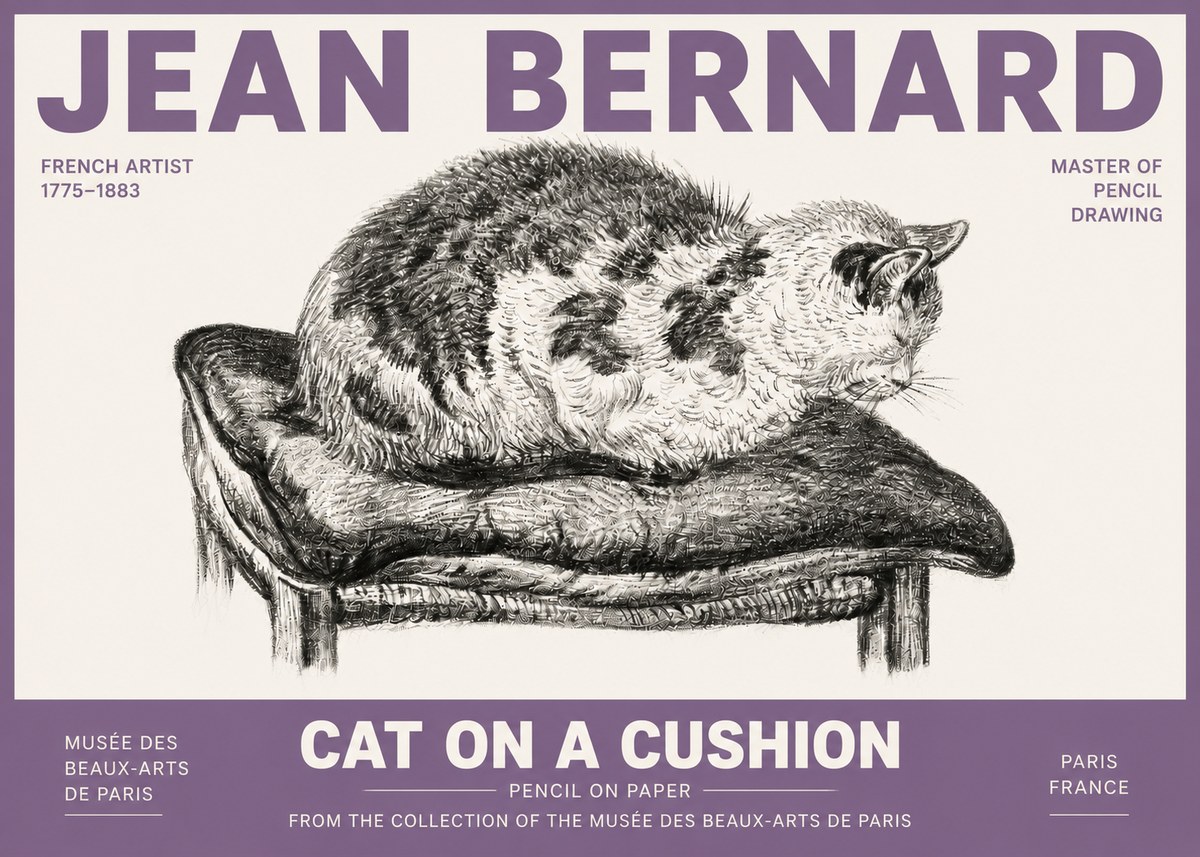 Jean Bernard Cat on a Cushion No4 - Poszter