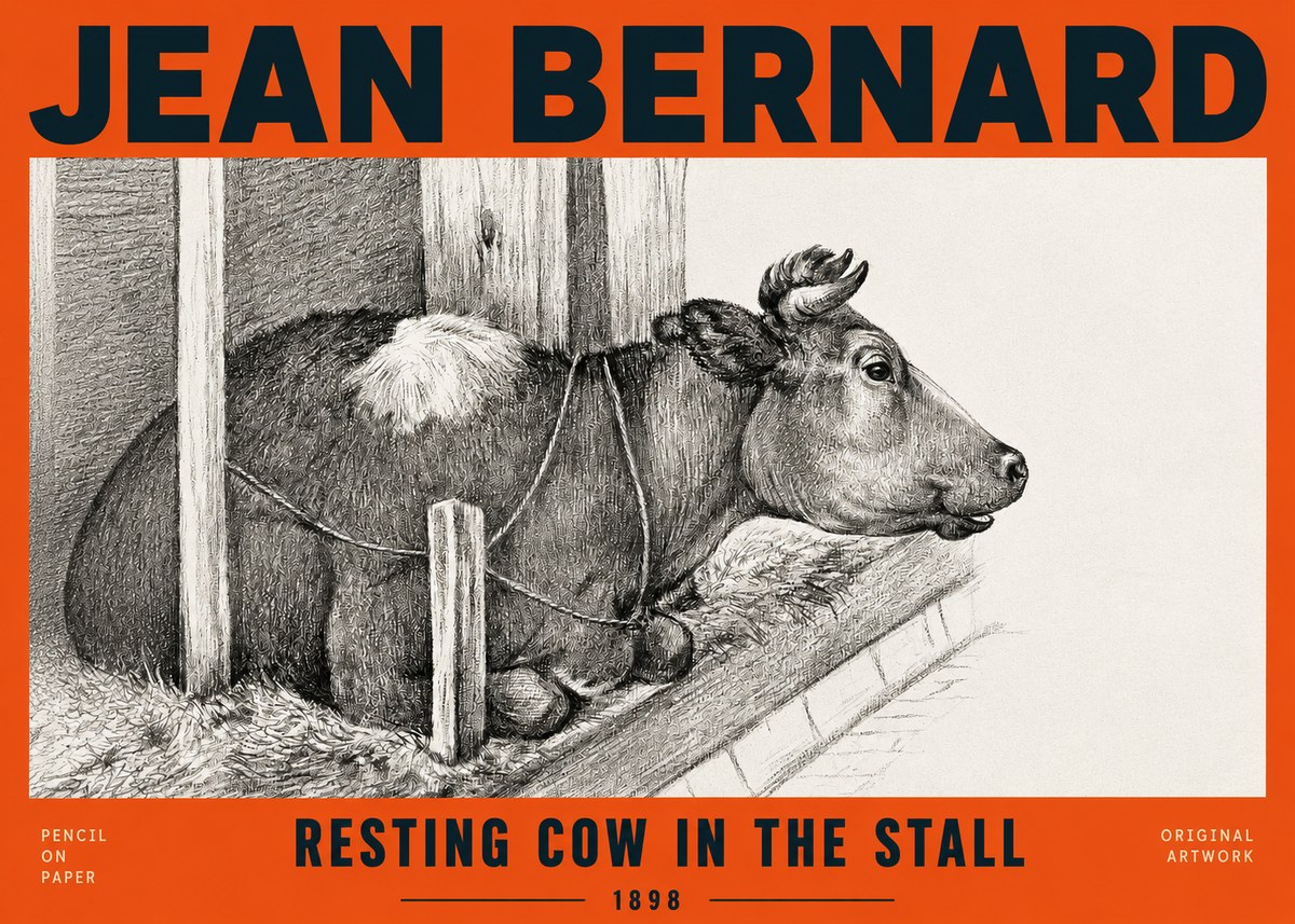 Jean Bernard Resting Cow in the Stall II No2 - Poszter