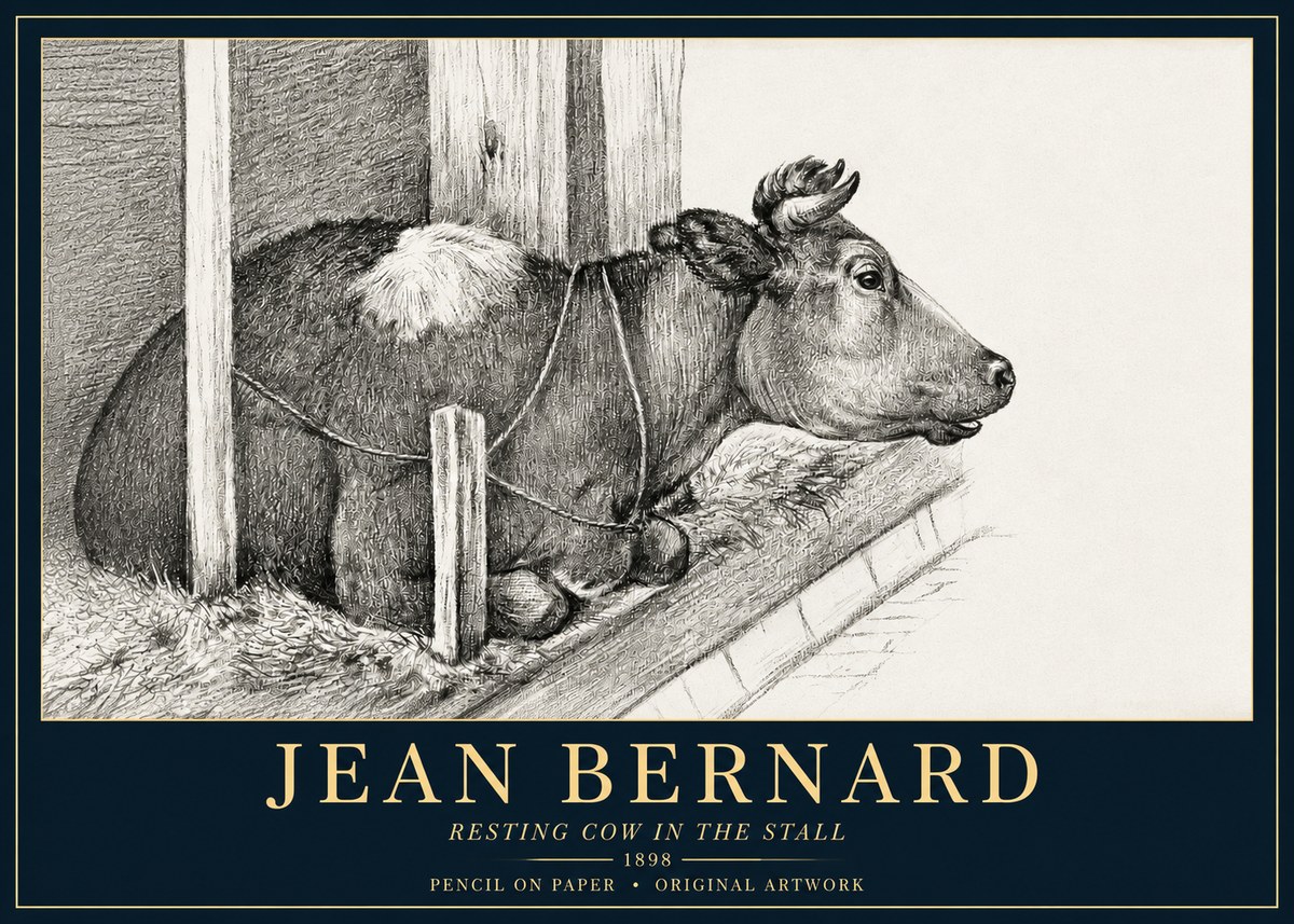 Jean Bernard Resting Cow in the Stall II No3 - Poszter