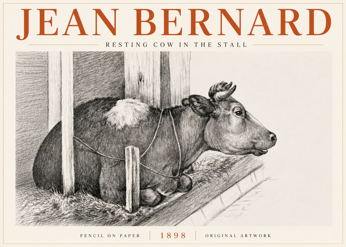 Jean Bernard Resting Cow in the Stall II No6 - Poszter
