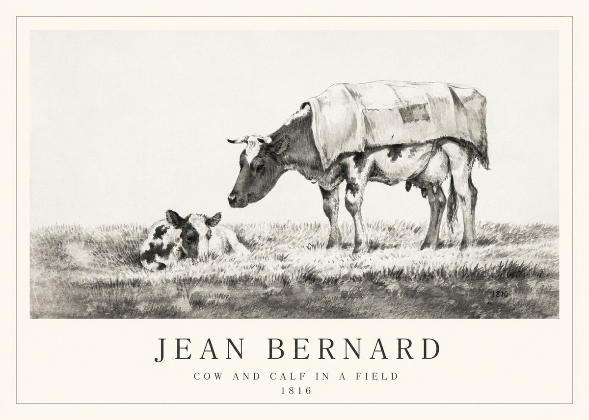 Jean Bernard Cow and Calf in a Field No1 - Poszter