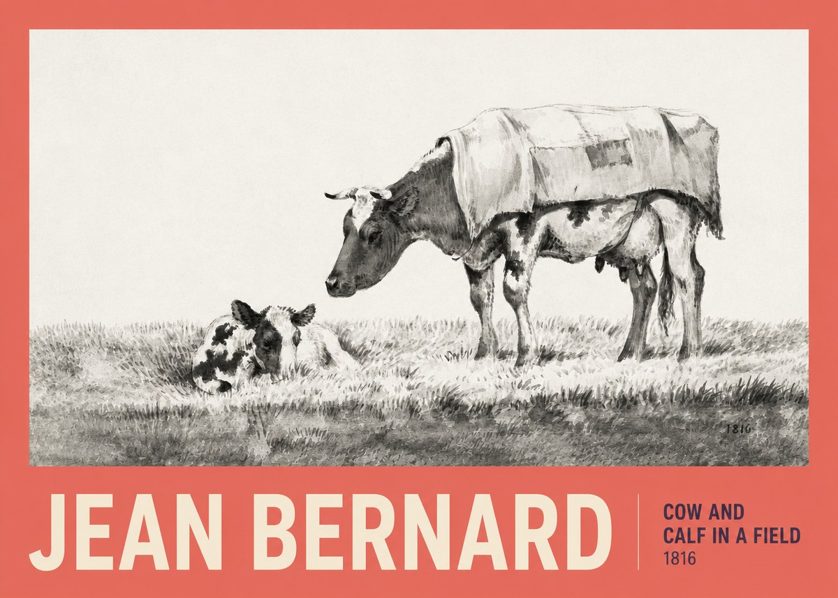 Jean Bernard Cow and Calf in a Field No2 - Poszter