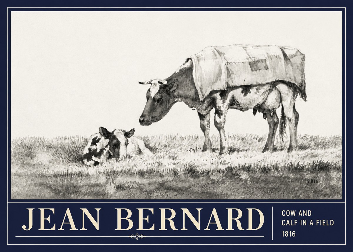 Jean Bernard Cow and Calf in a Field No3 - Poszter