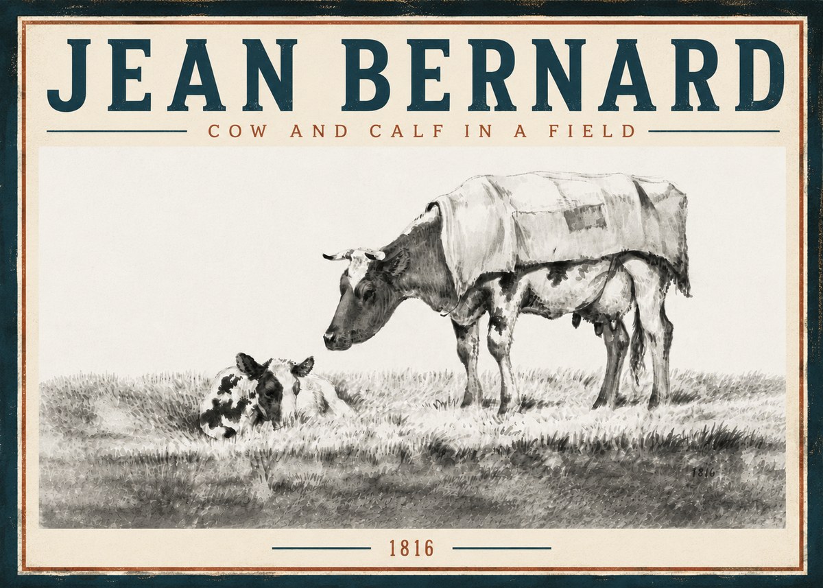 Jean Bernard Cow and Calf in a Field No5 - Poszter