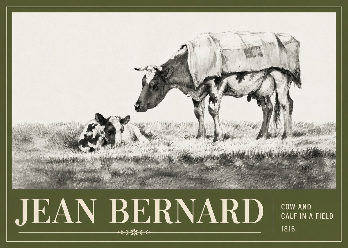 Jean Bernard Cow and Calf in a Field No6 - Poszter