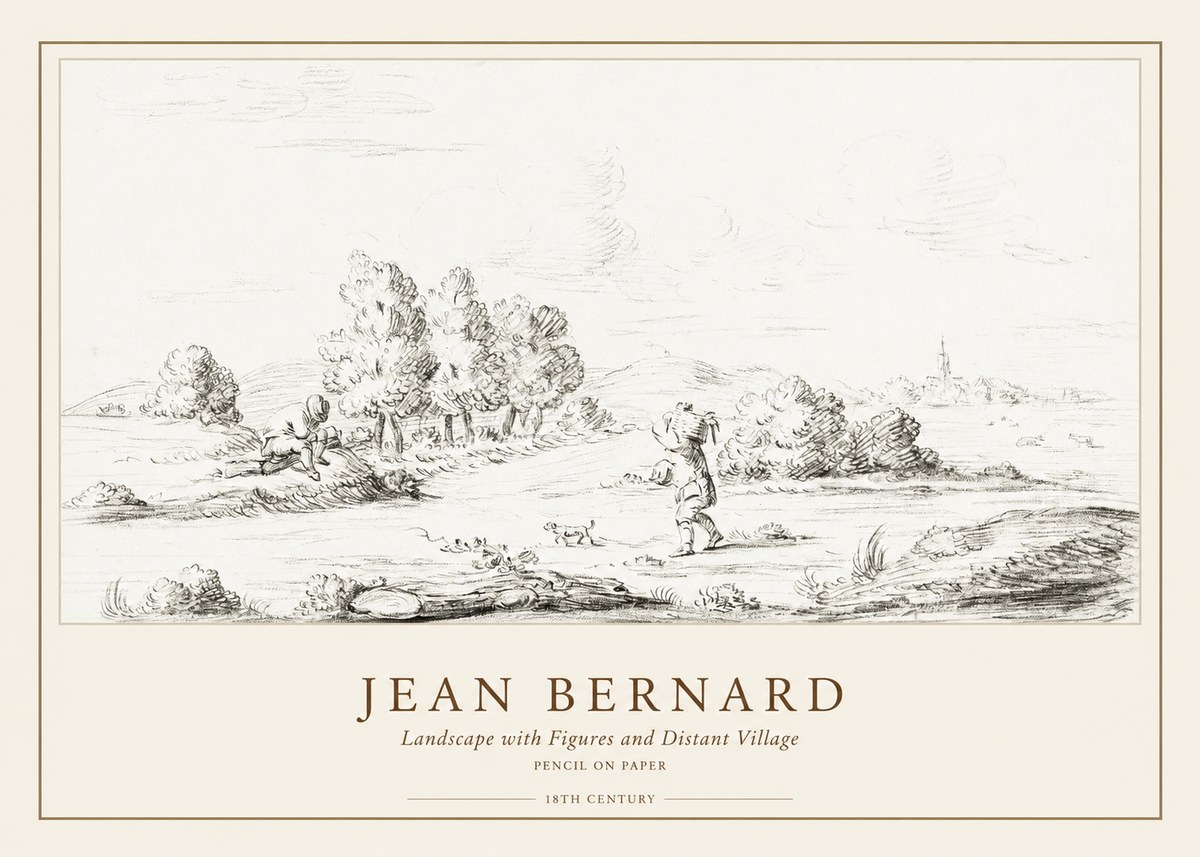 Jean Bernard Landscape with Figures and Distant Village No1 - Poszter