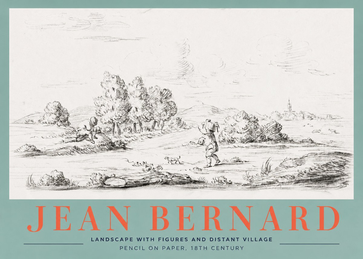 Jean Bernard Landscape with Figures and Distant Village No2 - Poszter
