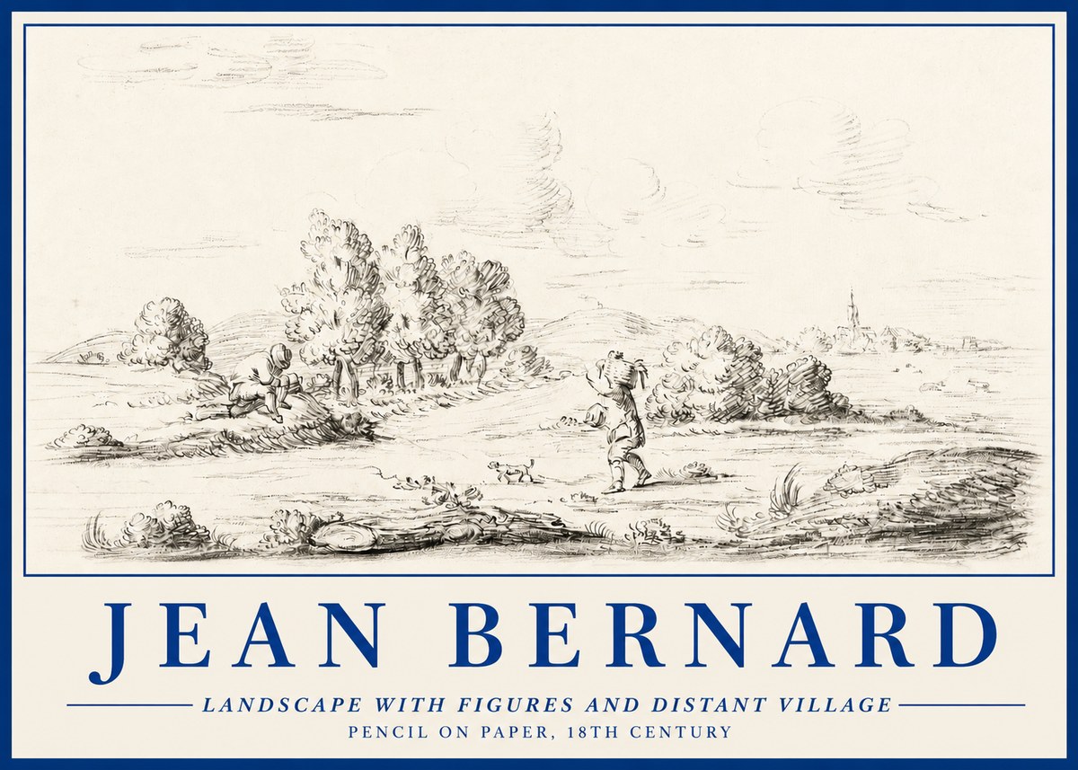 Jean Bernard Landscape with Figures and Distant Village No3 - Poszter