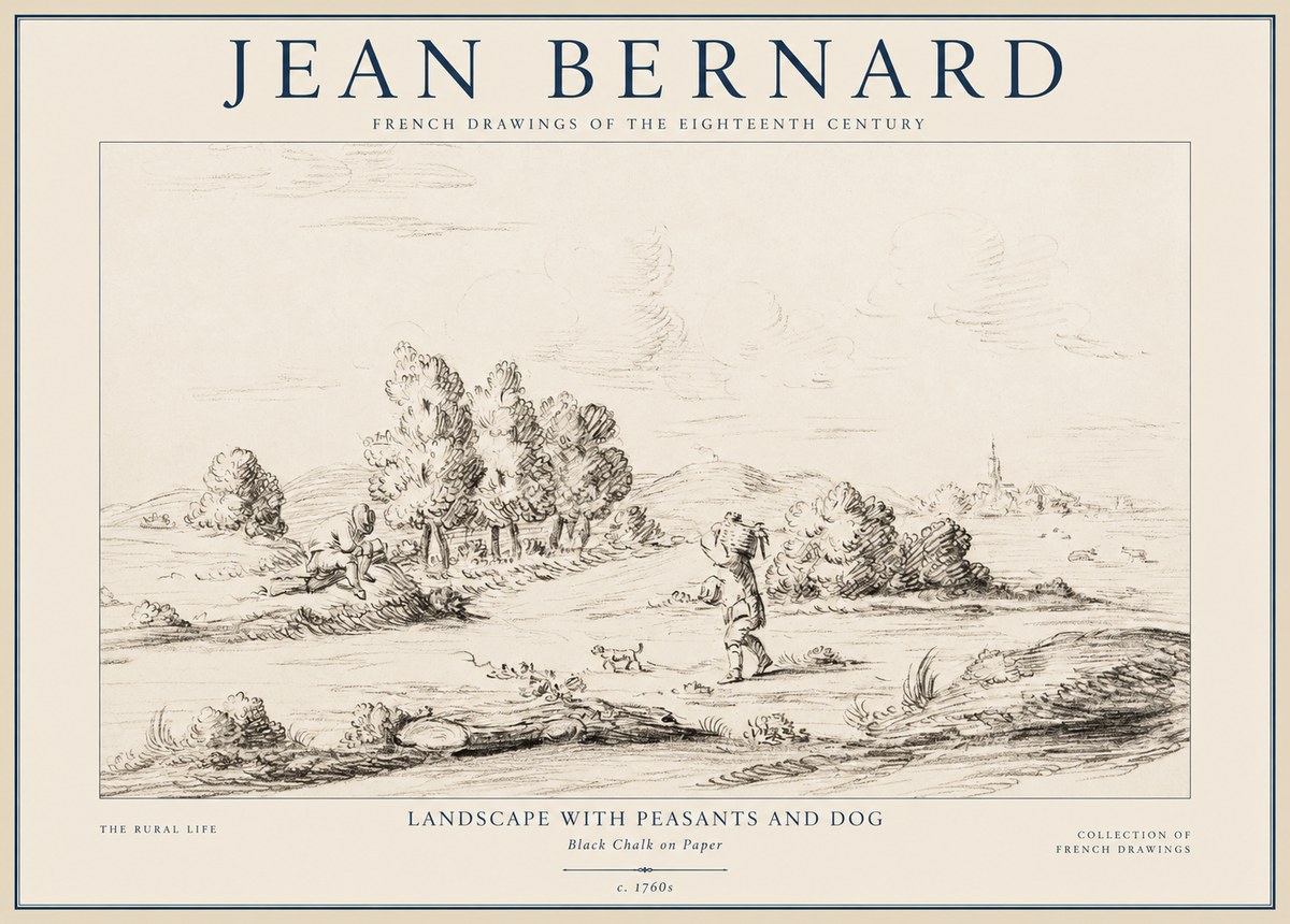 Jean Bernard Landscape with Figures and Distant Village No4 - Poszter