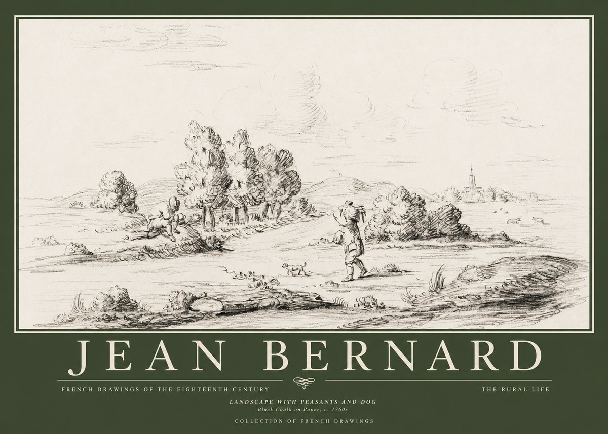 Jean Bernard Landscape with Figures and Distant Village No5 - Poszter