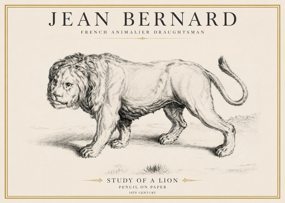 Jean Bernard Study of a Lion II No6 - Poszter