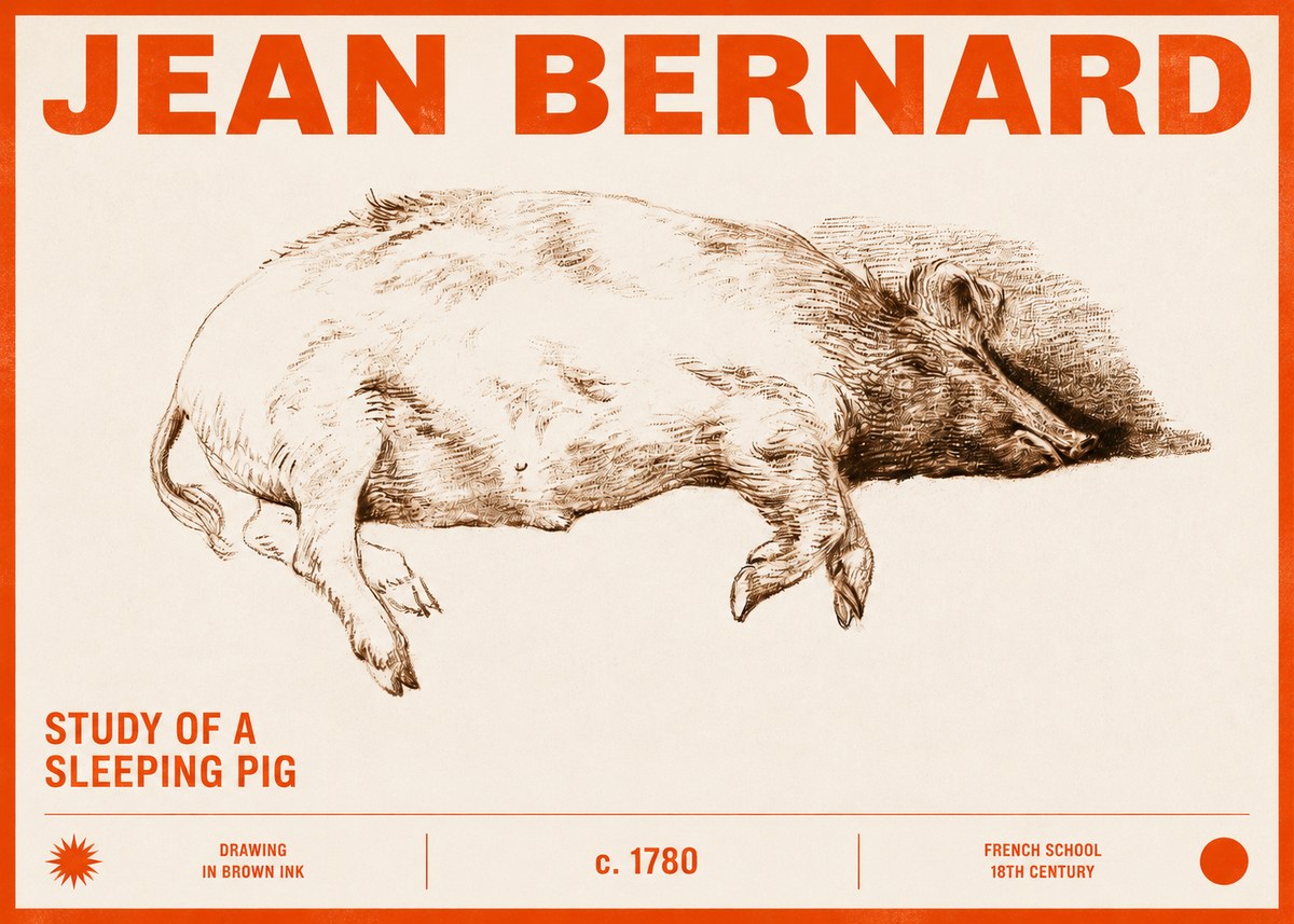 Jean Bernard Study of a Sleeping Pig No2 - Poszter