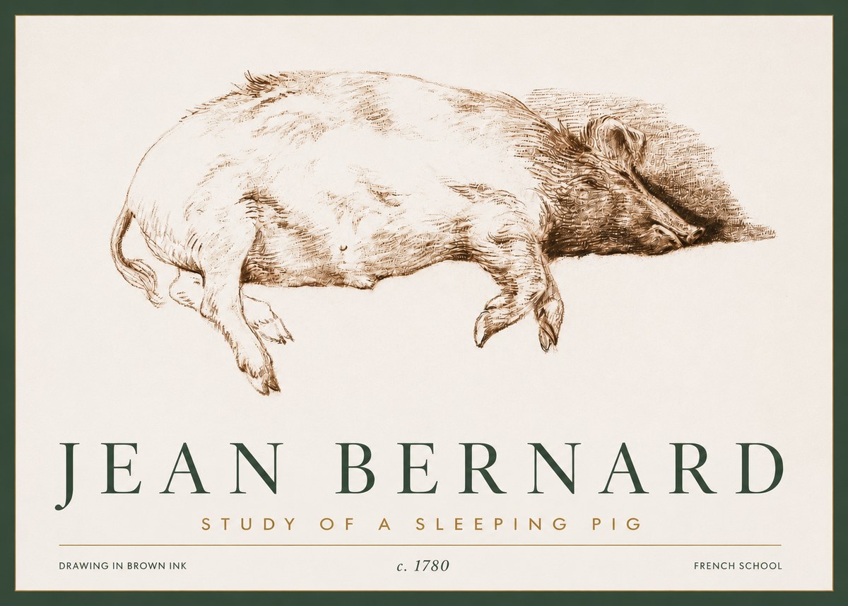 Jean Bernard Study of a Sleeping Pig No3 - Poszter