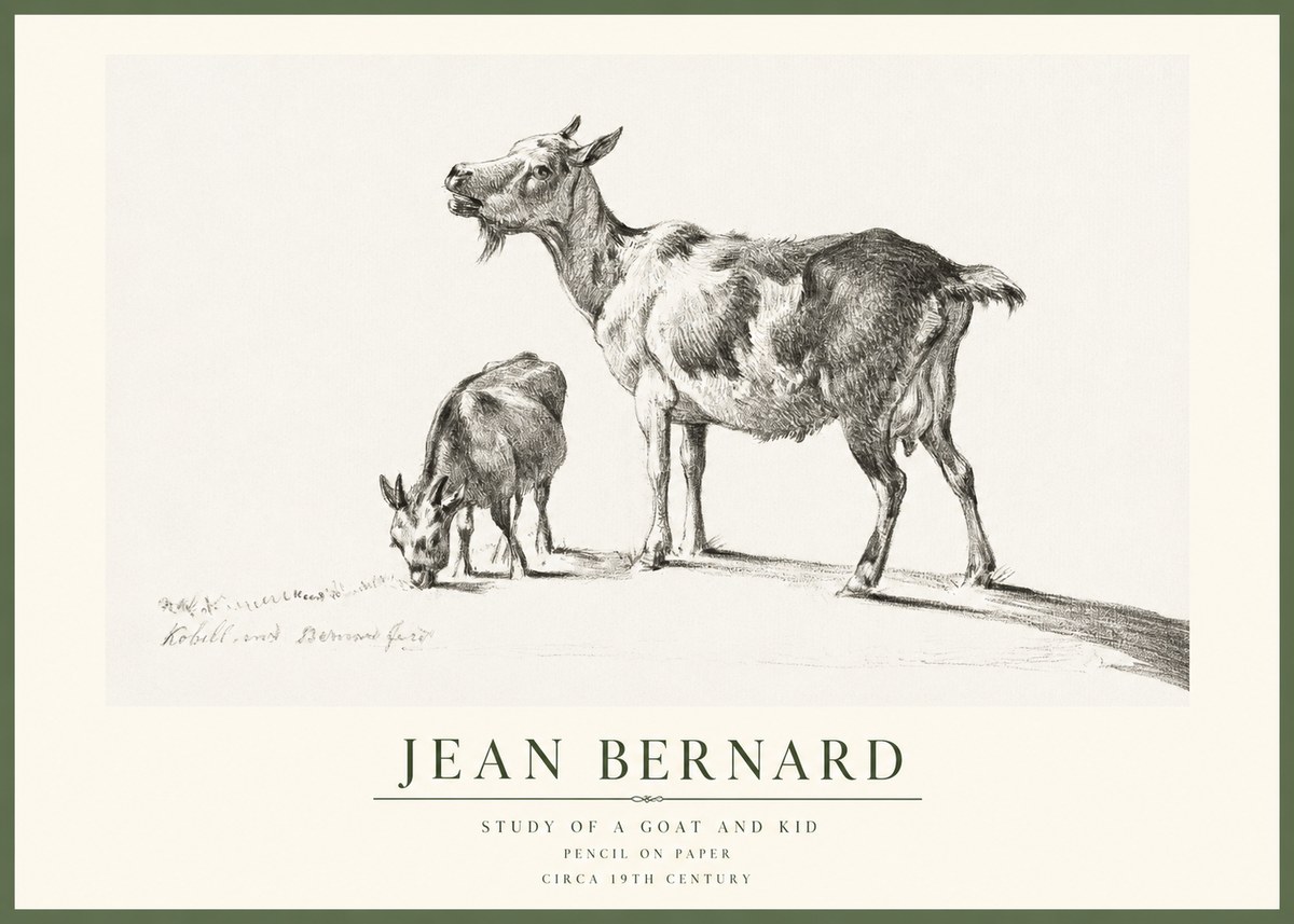 Jean Bernard Study of a Goat and Kid No1 - Poszter