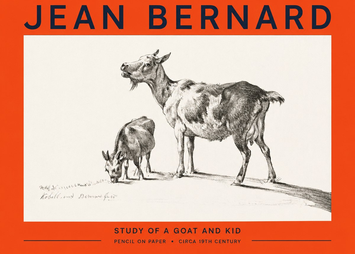 Jean Bernard Study of a Goat and Kid No2 - Poszter